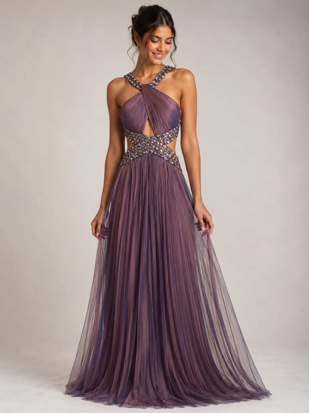NWT Dave & Johnny Purple Ombré Pleated Gown Beaded Glam 6 Fairycore Prom Hoco